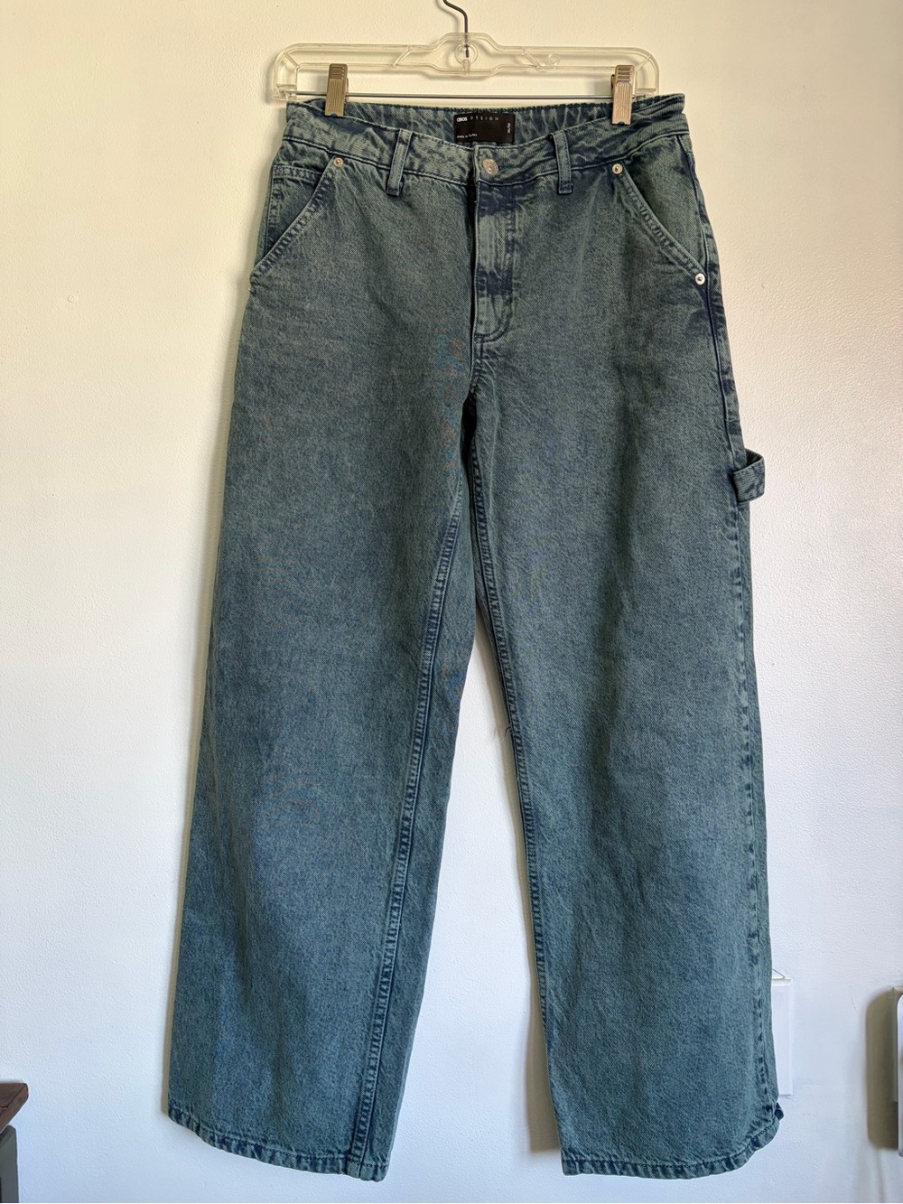 ASOS Relaxed Wide-Leg Jeans in Washed Teal-Blue